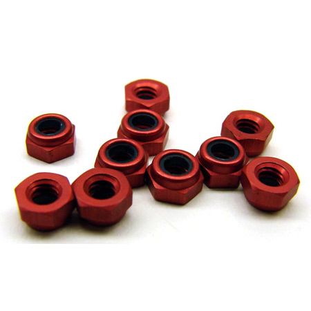 CLN1412 Red Anodized Aluminum Locknuts, 3/16 Hhex, 4-40 Thread